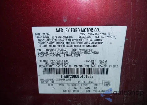 2014 Ford Taurus Se z USA, uszkodzony, nr VIN 1FAHP2D83EG151865